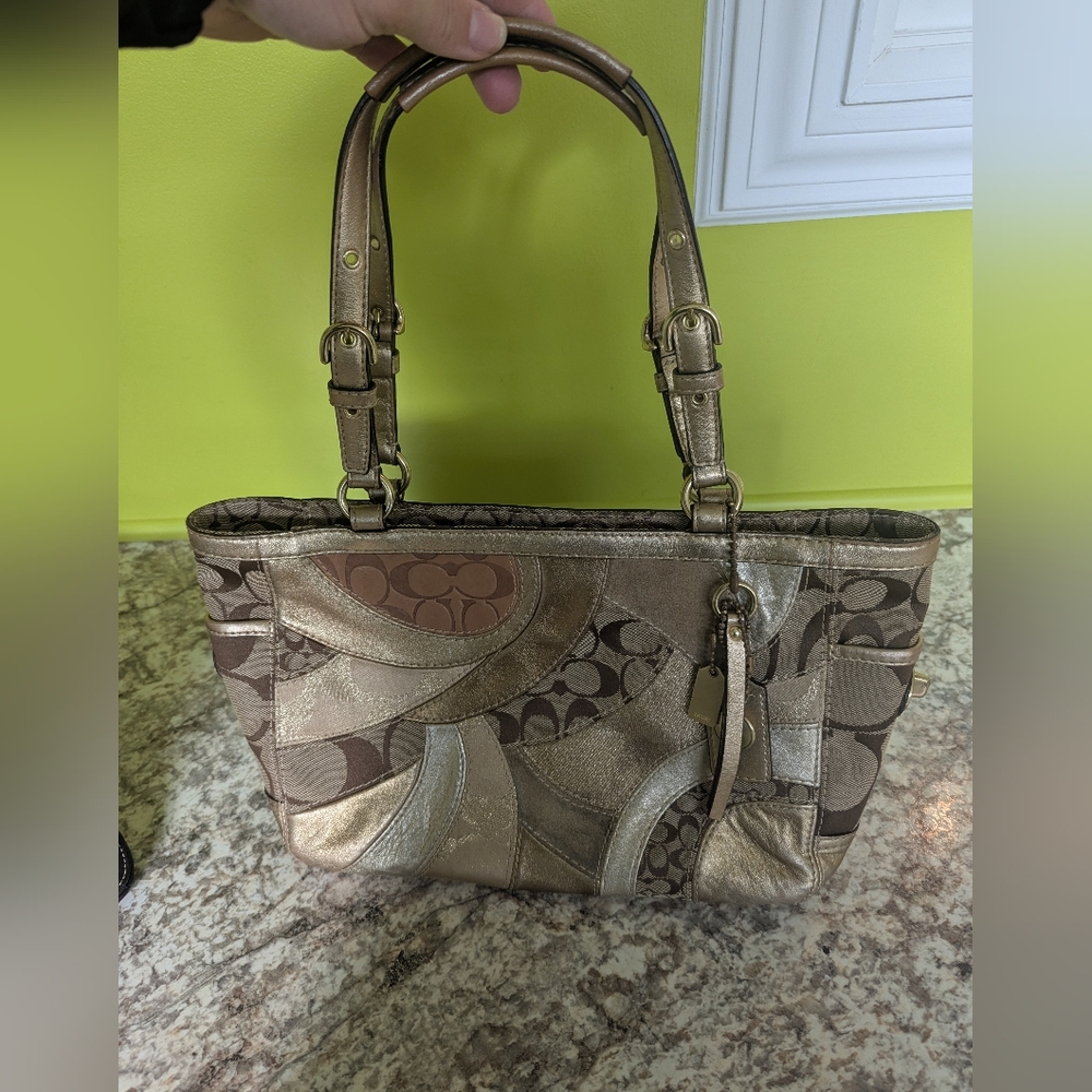 Coach Brown and Gold Shoulder Bag